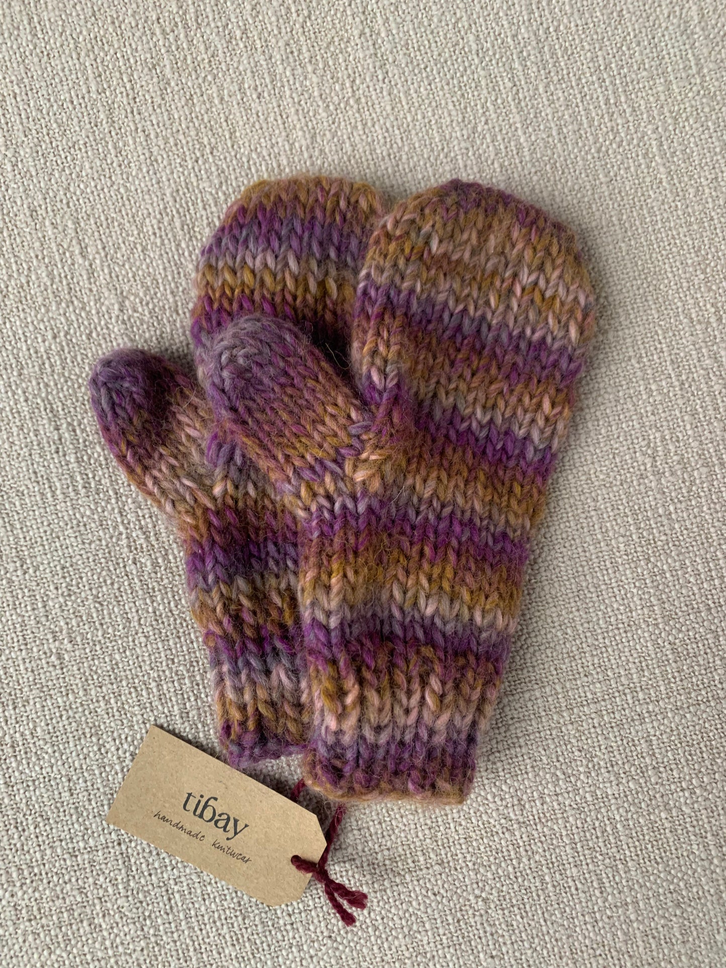 Handknit Chunky Mittens (second hand yarn)