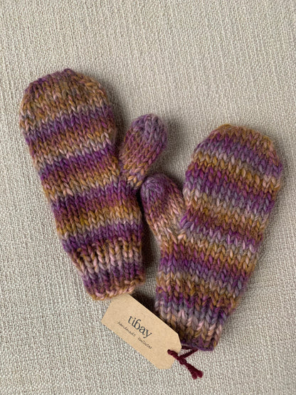 Handknit Chunky Mittens (second hand yarn)